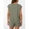 imageAUTOMET Womens Crew Neck Two Piece short Sets Cap Sleeve Drawstring Summer Sweatsuit with PocketOlive Green