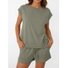 imageAUTOMET Womens Crew Neck Two Piece short Sets Cap Sleeve Drawstring Summer Sweatsuit with PocketOlive Green