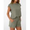 imageAUTOMET Womens Crew Neck Two Piece short Sets Cap Sleeve Drawstring Summer Sweatsuit with PocketOlive Green