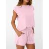imageAUTOMET Womens Crew Neck Two Piece short Sets Cap Sleeve Drawstring Summer Sweatsuit with PocketPink
