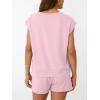 imageAUTOMET Womens Crew Neck Two Piece short Sets Cap Sleeve Drawstring Summer Sweatsuit with PocketPink
