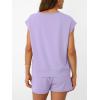 imageAUTOMET Womens Crew Neck Two Piece short Sets Cap Sleeve Drawstring Summer Sweatsuit with PocketPurple