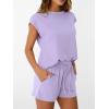 imageAUTOMET Womens Crew Neck Two Piece short Sets Cap Sleeve Drawstring Summer Sweatsuit with PocketPurple