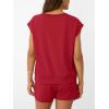 imageAUTOMET Womens Crew Neck Two Piece short Sets Cap Sleeve Drawstring Summer Sweatsuit with PocketRed