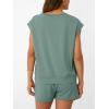 imageAUTOMET Womens Crew Neck Two Piece short Sets Cap Sleeve Drawstring Summer Sweatsuit with PocketSage Green