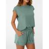 imageAUTOMET Womens Crew Neck Two Piece short Sets Cap Sleeve Drawstring Summer Sweatsuit with PocketSage Green