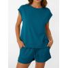 imageAUTOMET Womens Crew Neck Two Piece short Sets Cap Sleeve Drawstring Summer Sweatsuit with PocketTeal