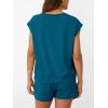 imageAUTOMET Womens Crew Neck Two Piece short Sets Cap Sleeve Drawstring Summer Sweatsuit with PocketTeal