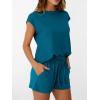 imageAUTOMET Womens Crew Neck Two Piece short Sets Cap Sleeve Drawstring Summer Sweatsuit with PocketTeal