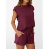 imageAUTOMET Womens Crew Neck Two Piece short Sets Cap Sleeve Drawstring Summer Sweatsuit with PocketWine Red