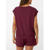 imageAUTOMET Womens Crew Neck Two Piece short Sets Cap Sleeve Drawstring Summer Sweatsuit with PocketWine Red