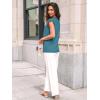 imageAUTOMET Womens Lace Tops Pleated Short Sleeve Shirts Summer Business Casual Dressy BlousesCyan