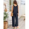 imageAUTOMET Womens Summer 2 Piece Outfits Linen Crop Tank Tops Lounge Matching Sets ampamp Long Track Pants Tracksuits 2025 Navy Blue M