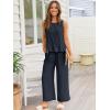 imageAUTOMET Womens Summer 2 Piece Outfits Linen Crop Tank Tops Lounge Matching Sets ampamp Long Track Pants Tracksuits 2025 Navy Blue M