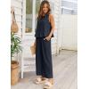 imageAUTOMET Womens Summer 2 Piece Outfits Linen Crop Tank Tops Lounge Matching Sets ampamp Long Track Pants Tracksuits 2025 Navy Blue M