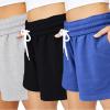 imageAUTOMET Womens Sweat Shorts Casual Summer Drawstring Comfy Elastic High Waist Running Clothes with Pockets3 Pack Blackgreyblue