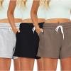 imageAUTOMET Womens Sweat Shorts Casual Summer Drawstring Comfy Elastic High Waist Running Clothes with Pockets3 Pack Blackgreycoffee