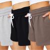 imageAUTOMET Womens Sweat Shorts Casual Summer Drawstring Comfy Elastic High Waist Running Clothes with Pockets3 Pack Blackgreycoffee
