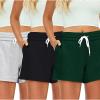 imageAUTOMET Womens Sweat Shorts Casual Summer Drawstring Comfy Elastic High Waist Running Clothes with Pockets3 Pack Blackgreydarkgreen