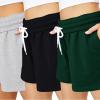imageAUTOMET Womens Sweat Shorts Casual Summer Drawstring Comfy Elastic High Waist Running Clothes with Pockets3 Pack Blackgreydarkgreen