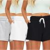 imageAUTOMET Womens Sweat Shorts Casual Summer Drawstring Comfy Elastic High Waist Running Clothes with Pockets3 Pack Blackgreywhite