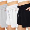 imageAUTOMET Womens Sweat Shorts Casual Summer Drawstring Comfy Elastic High Waist Running Clothes with Pockets3 Pack Blackgreywhite