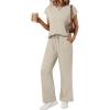 imageAUTOMET Womens 2 Piece Lounge Set Casual Cap Sleeve Top Wide Leg Pants Summer Vacation OutfitsKhaki