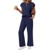 imageAUTOMET Womens 2 Piece Lounge Set Casual Cap Sleeve Top Wide Leg Pants Summer Vacation OutfitsNavy