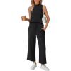 imageAUTOMET Womens 2 Piece Mock Neck Matching Summer Tracksuit Set Sleeveless Tank Top Wide Leg Crop Pant SetsBlack