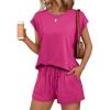 imageAUTOMET Womens Crew Neck Two Piece short Sets Cap Sleeve Drawstring Summer Sweatsuit with PocketHot Pink