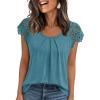 imageAUTOMET Womens Lace Tops Pleated Short Sleeve Shirts Summer Business Casual Dressy BlousesCyan