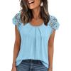 imageAUTOMET Womens Lace Tops Pleated Short Sleeve Shirts Summer Business Casual Dressy BlousesLight Blue