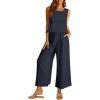 imageAUTOMET Womens Summer 2 Piece Outfits Linen Crop Tank Tops Lounge Matching Sets ampamp Long Track Pants Tracksuits 2025 Navy Blue M