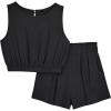 imageAUTOMET Womens Summer 2 Piece Outfits Shorts Sets Sleeveless Round Neck Crop Tank Top and High Waisted Short with PocketsBlack
