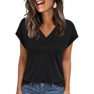 imageAUTOMET Womens Cap Short Sleeve T Shirts Summer Tops 2025 V Neck Dressy Casual Fashion Clothes Vacation OutfitsBlack