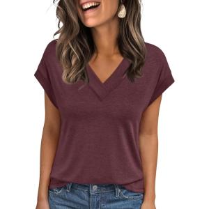imageAUTOMET Womens Cap Short Sleeve T Shirts Summer Tops 2025 V Neck Dressy Casual Fashion Clothes Vacation OutfitsBurgundy