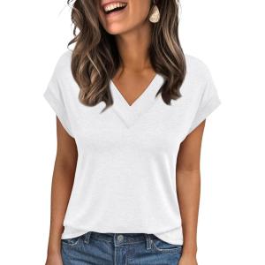 imageAUTOMET Womens Cap Short Sleeve T Shirts Summer Tops 2025 V Neck Dressy Casual Fashion Clothes Vacation OutfitsWhite