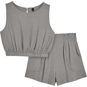 imageAUTOMET Womens Summer 2 Piece Outfits Shorts Sets Sleeveless Round Neck Crop Tank Top and High Waisted Short with PocketsLightgrey