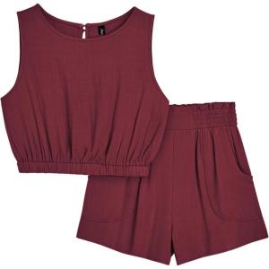 imageAUTOMET Womens Summer 2 Piece Outfits Shorts Sets Sleeveless Round Neck Crop Tank Top and High Waisted Short with PocketsRed