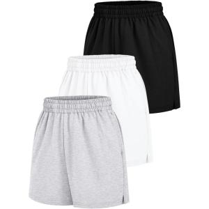 imageAUTOMET Womens Sweat Shorts Casual Summer Drawstring Comfy Elastic High Waist Running Clothes with Pockets3 Pack Blackgreywhite
