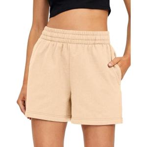 imageAUTOMET Womens Sweat Shorts Casual Summer Drawstring Comfy Elastic High Waist Running Clothes with PocketsApricot