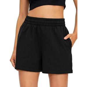imageAUTOMET Womens Sweat Shorts Casual Summer Drawstring Comfy Elastic High Waist Running Clothes with PocketsBlack