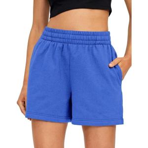 imageAUTOMET Womens Sweat Shorts Casual Summer Drawstring Comfy Elastic High Waist Running Clothes with PocketsBlue