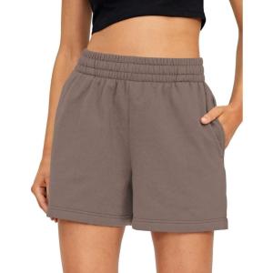 imageAUTOMET Womens Sweat Shorts Casual Summer Drawstring Comfy Elastic High Waist Running Clothes with PocketsCoffee