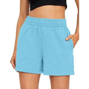 imageAUTOMET Womens Sweat Shorts Casual Summer Drawstring Comfy Elastic High Waist Running Clothes with PocketsCyan