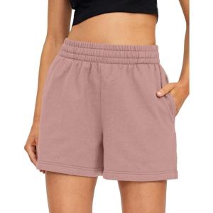 imageAUTOMET Womens Sweat Shorts Casual Summer Drawstring Comfy Elastic High Waist Running Clothes with PocketsDarkpink
