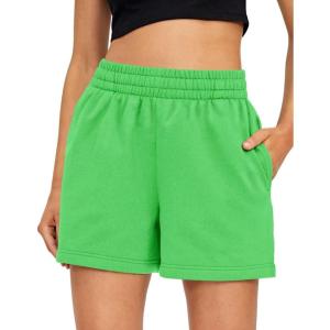 imageAUTOMET Womens Sweat Shorts Casual Summer Drawstring Comfy Elastic High Waist Running Clothes with PocketsGreen
