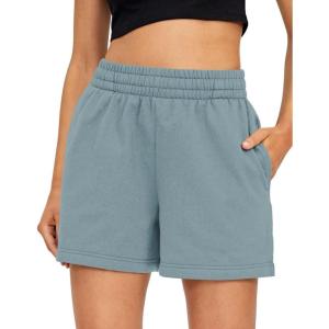 imageAUTOMET Womens Sweat Shorts Casual Summer Drawstring Comfy Elastic High Waist Running Clothes with PocketsGreyblue