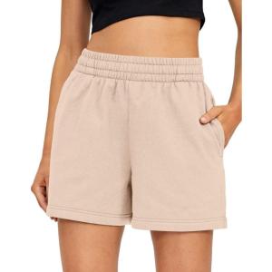 imageAUTOMET Womens Sweat Shorts Casual Summer Drawstring Comfy Elastic High Waist Running Clothes with PocketsKhaki
