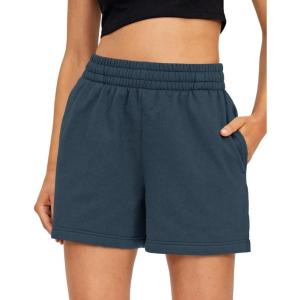 imageAUTOMET Womens Sweat Shorts Casual Summer Drawstring Comfy Elastic High Waist Running Clothes with PocketsNavy